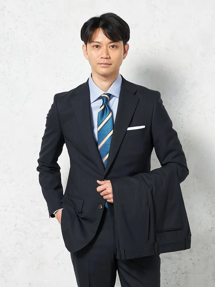 【ウール100%】スーツ2つボタンツーパンツ国産ニュージーランドメリノウール使用シャドウストライプSTOVEL&MASON