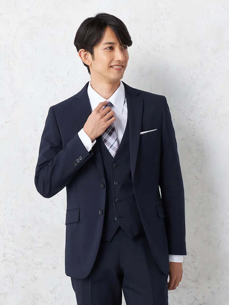 【上下ウォッシャブル】スリーピーススーツシャドウストライプｎｅｒｏノータック春夏【ネロ】