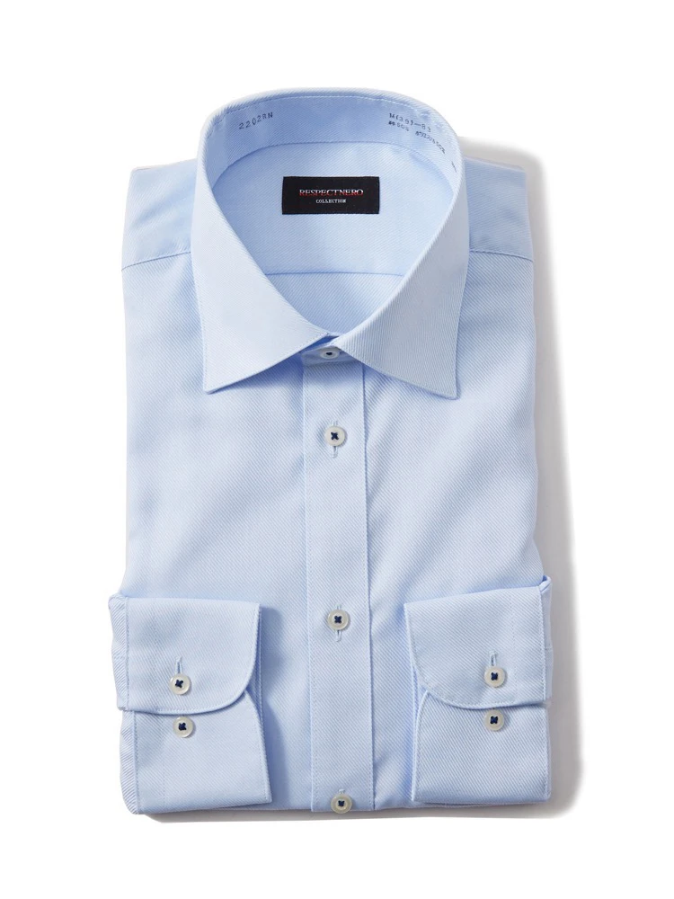 【形態安定】長袖ワイシャツセミワイド織柄無地nero通年【スリムデザイン】