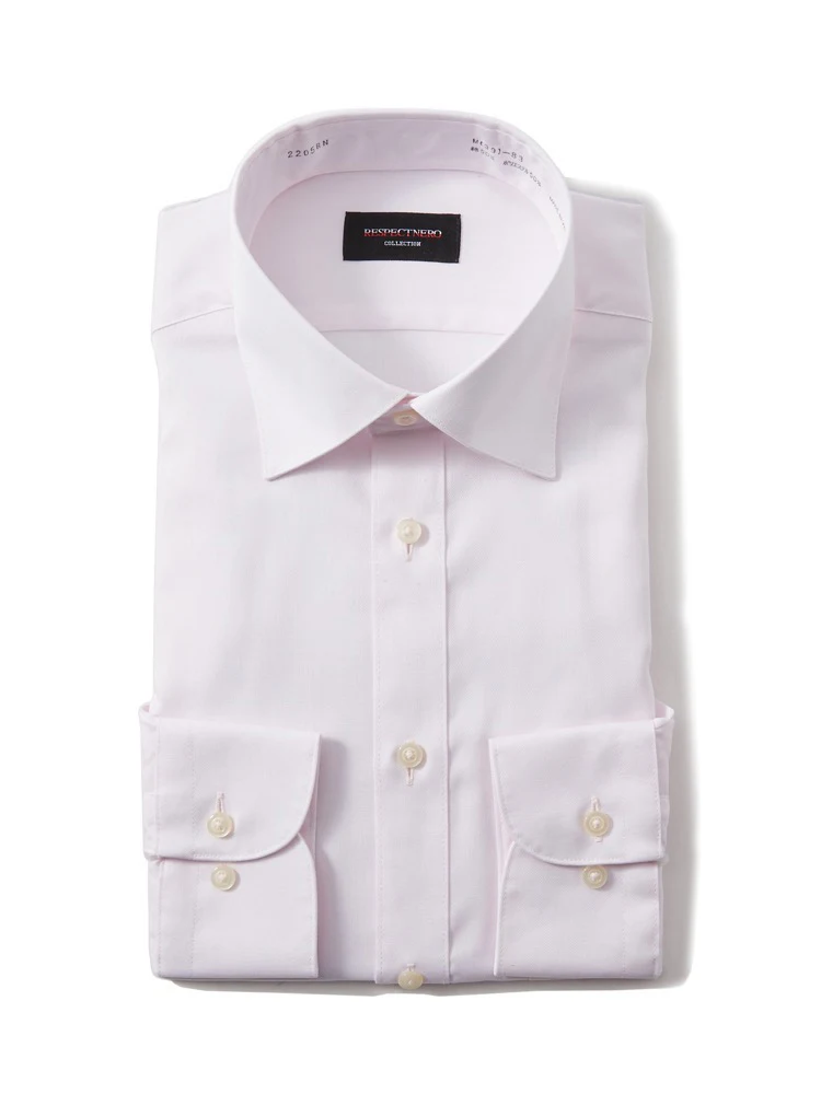 【形態安定】長袖ワイシャツセミワイドヘリンボンnero通年【スリムデザイン】