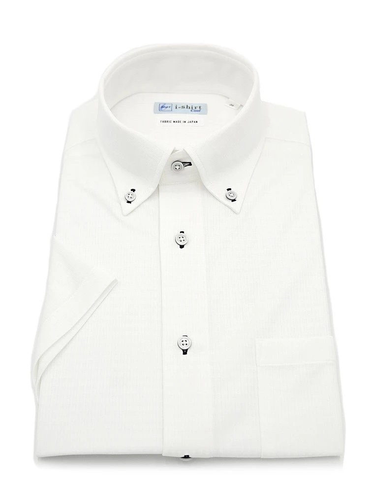 【完全ノーアイロン】半袖アイシャツボタンダウン【バイオセンサークール生地使用】高通気冷感織柄無地ワイシャツi-shirt春夏