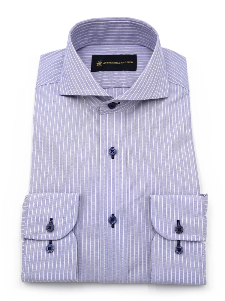 【形態安定】長袖ワイシャツカッタウェイストライプビバリーヒルズポロクラブ通年
