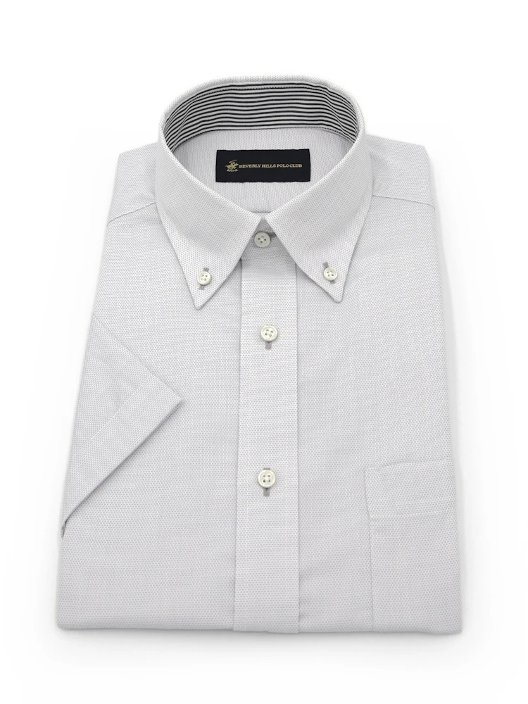 【形態安定】半袖ワイシャツボタンダウン別布グレードビー織柄無地ビバリーヒルズポロクラブ春夏