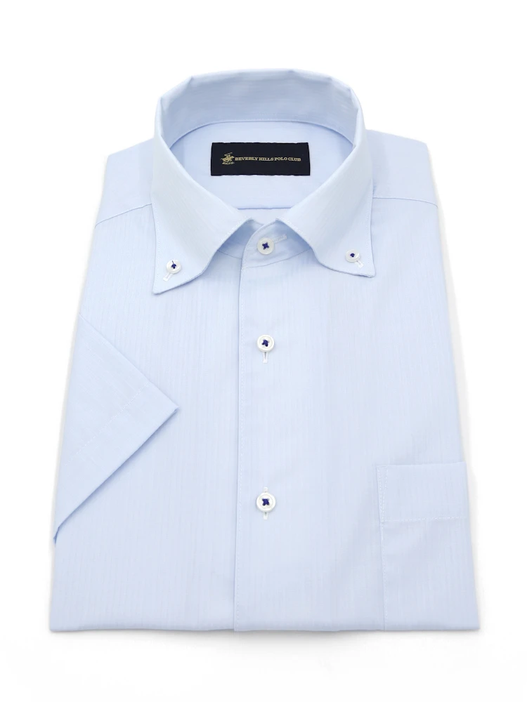 【形態安定】半袖ワイシャツワンピースカラーボタンダウン織柄無地ビバリーヒルズポロクラブ春夏
