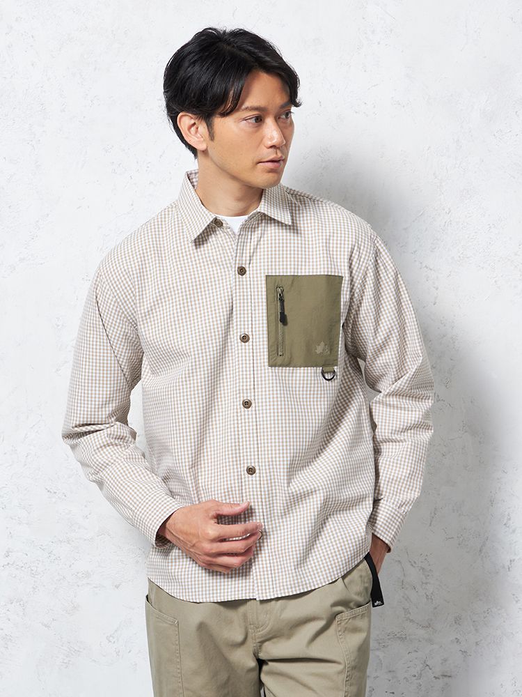 【LOGOS-ロゴス-】ファスナーポケット付きシャツチェックカジュアルインナー