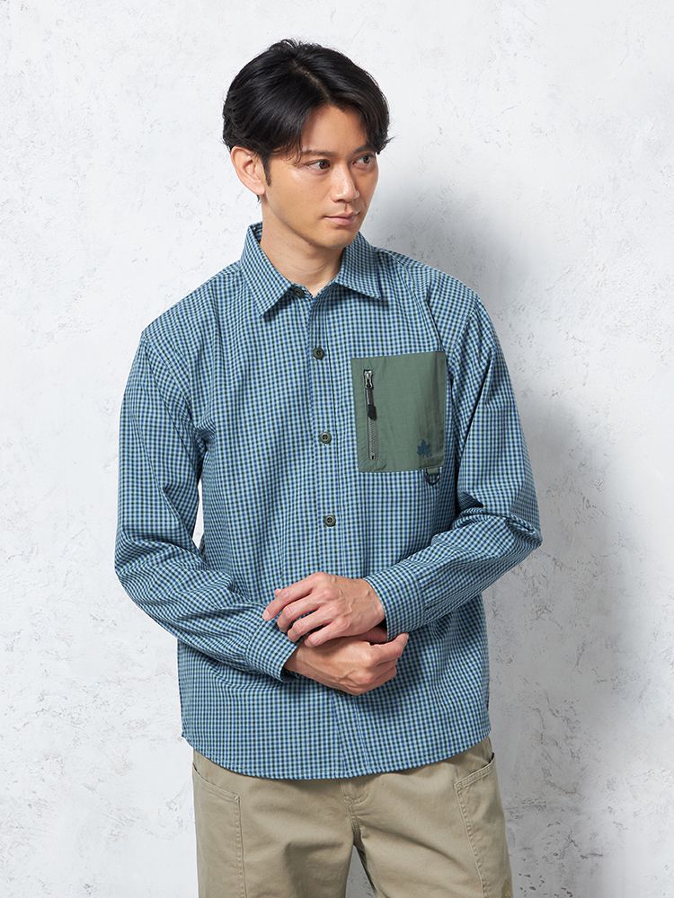 【LOGOS-ロゴス-】ファスナーポケット付きシャツチェックカジュアルインナー