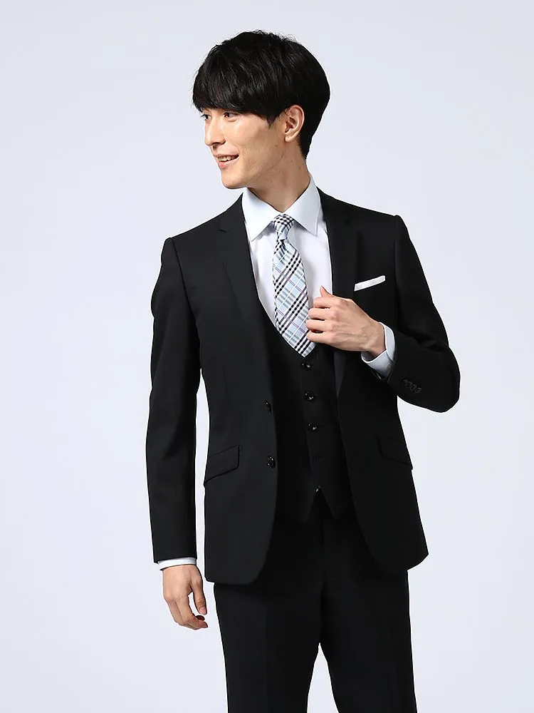 【上下ウォッシャブル】スリーピーススーツ2つボタン表地2WAYストレッチブラックストライプneroスリム【スリムデザイン】