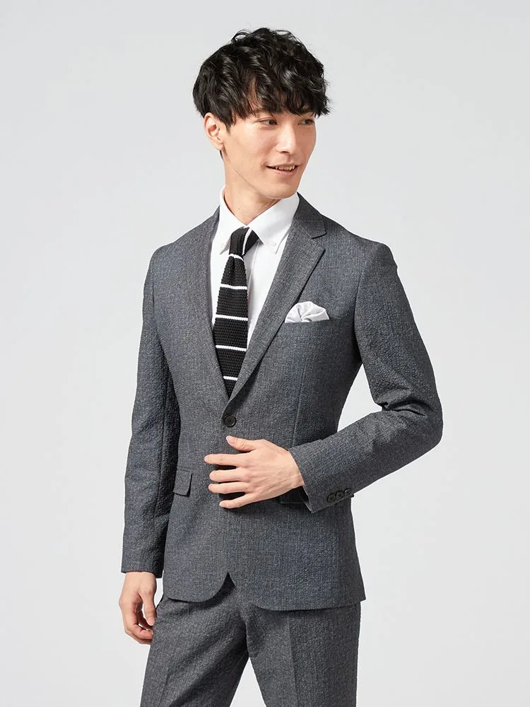 【上下ウォッシャブル】スーツ2つボタン軽量表地ストレッチ素材ワンタック織柄無地nero【i-Suit-アイスーツ-】春夏【スリムデザイン】