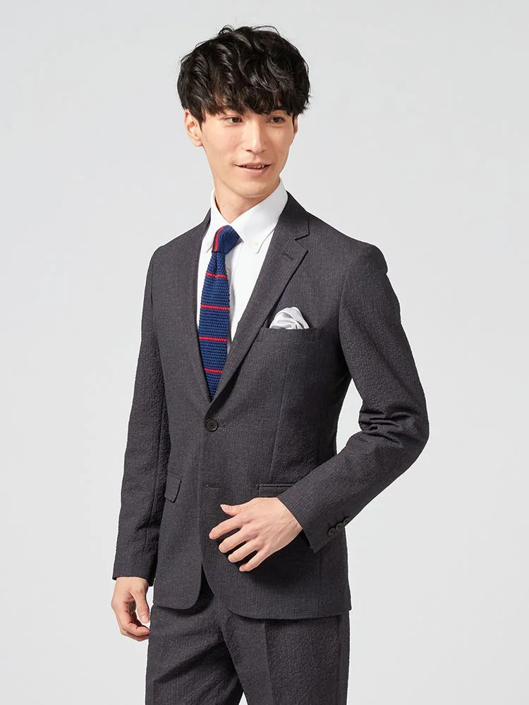 【上下ウォッシャブル】スーツ2つボタン軽量表地ストレッチ素材ワンタック織柄無地nero【i-Suit-アイスーツ-】春夏【スリムデザイン】