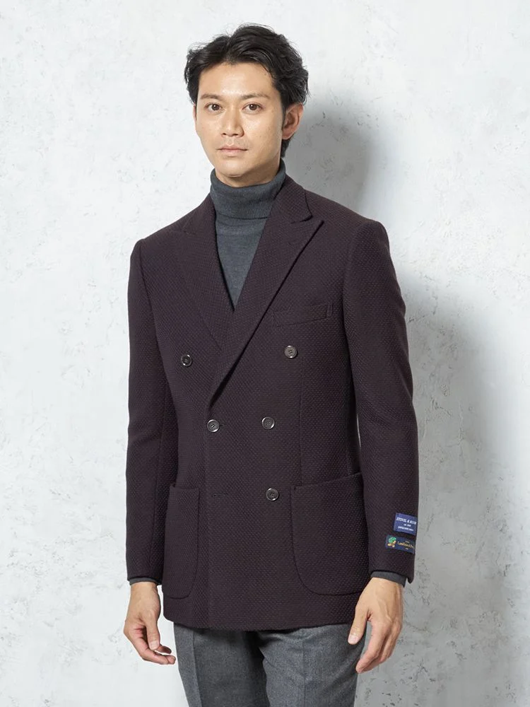 【ウール100％】ジャケットダブルLanificiodiPrayイタリア産生地無地S＆MBLUELABEL秋冬