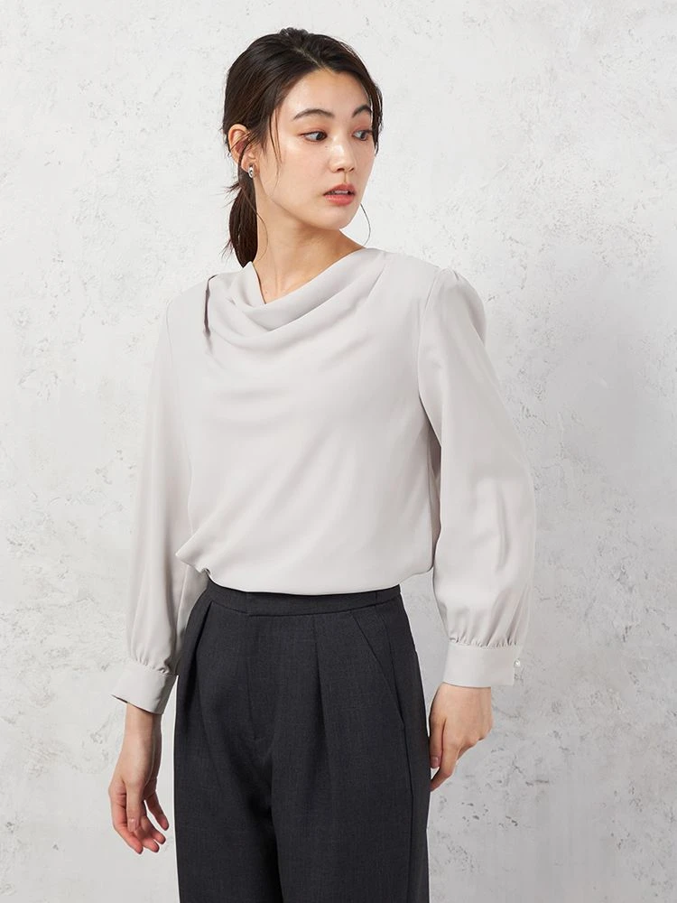 【ストレッチ】ラチネ織ドレープネックブラウス9分袖ウォッシャブルSOFFICE通年【レディース】