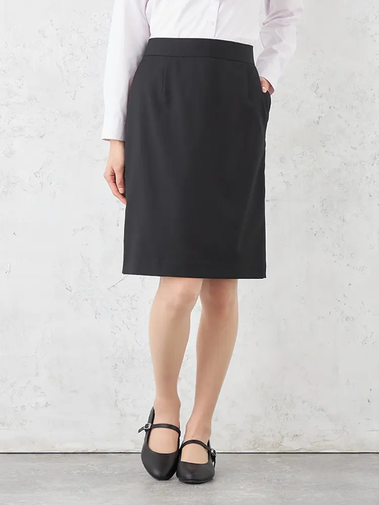 【STOVEL＆MASON】REDAウール100黒無地タイトスカート膝丈タイトストーベルアンドメイソンストレッチ通年