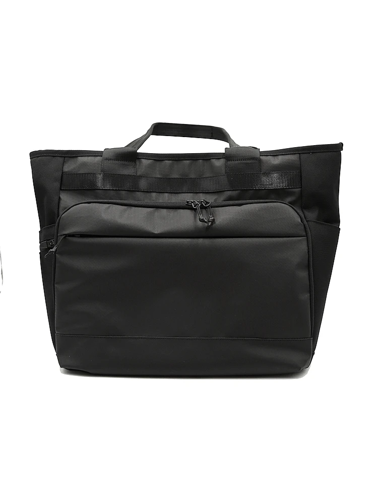 【撥水加工】ビジネスバックトート2WAY開閉PC収納可無地ブラック通年