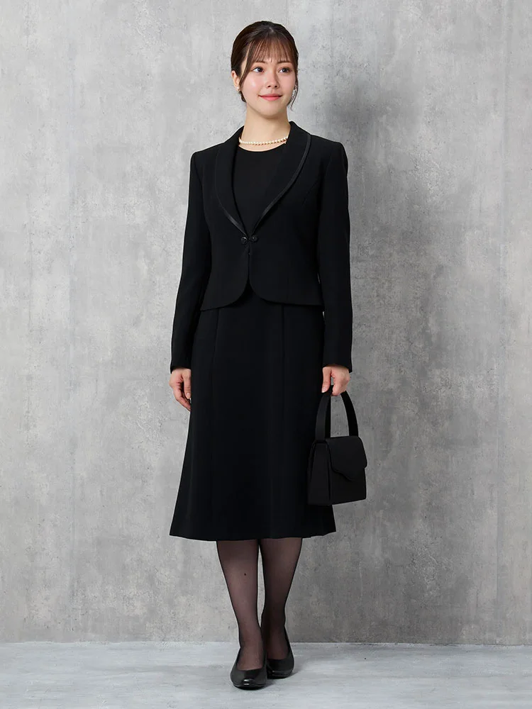 【アンサンブル】フォーマルジャケット/ワンピースふらし前開ヘチマカラー無地STOVEL＆MASONWHITE通年礼服【レディース】