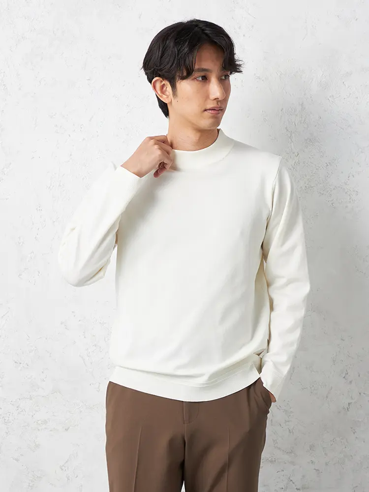 【TOKYORUN】14G天竺モックネックニットカジュアルインナー長袖ウォッシャブル抗ピリング吸汗速乾秋冬