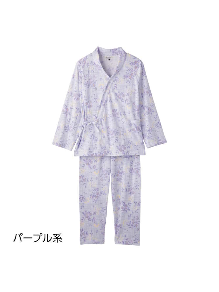 【綿100％】【年間素材】打合せパジャマ２／レディース／婦人用／シニア／高齢者／介護／入院／名前記入欄付／ラグラン袖／左脇ポケット／肌にやさしい【CF】